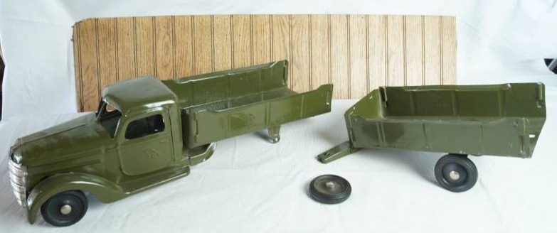 lot 1233 image: Old Die Cast BUDDY Army Truck with Trailer