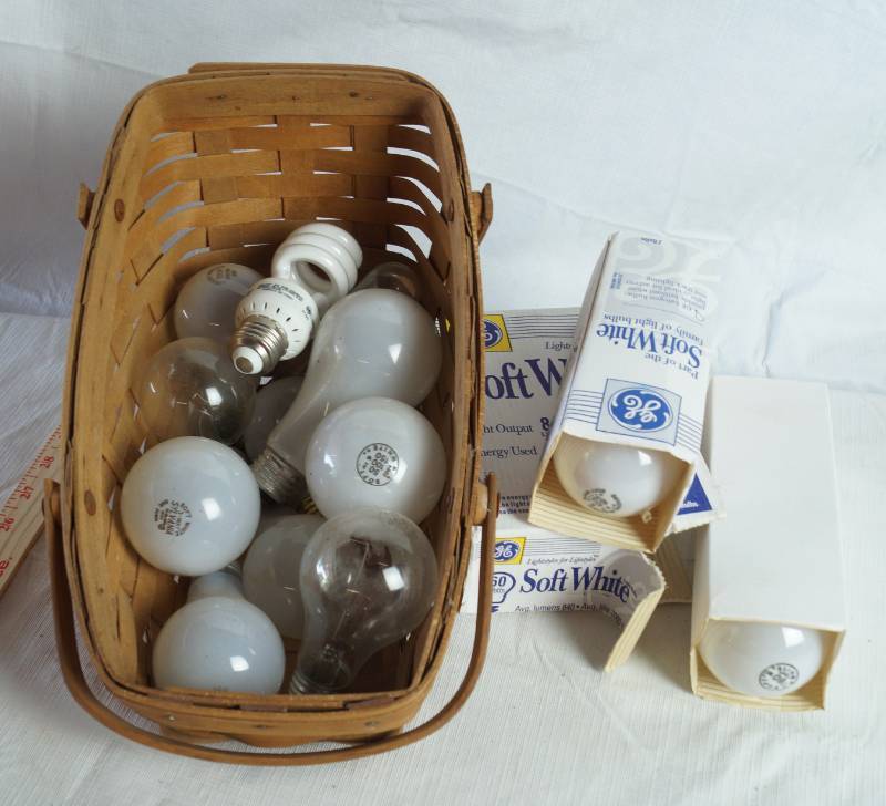 lot 1242 image: Old Basket Full of Light Bulbs