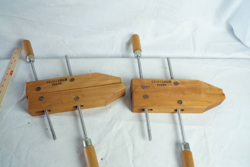 lot 1243 image: Vintage Craftsman Wooden Clamps - Set of 2