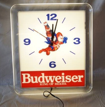 lot 1244 image: Budweiser Bud Man Light Up Clock