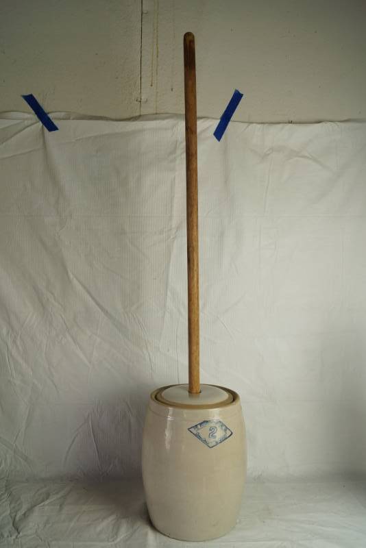 lot 1195 image: Vintage Butter Churn waccessories - Very Cool Pittsburg Pottery Company # 2 DIAMOND BRAND