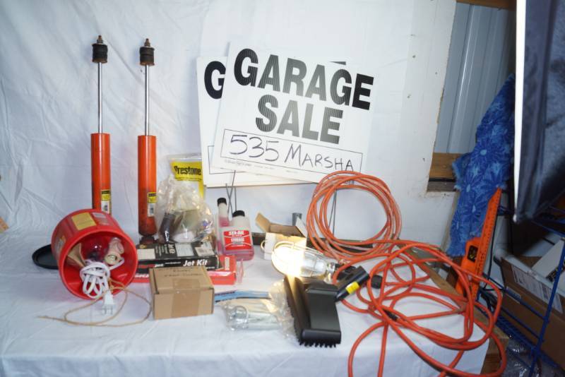lot 1623 image: Lot of Misc. Garage Items - Air pumps, extension cords, small engine oil and more Everything You Need