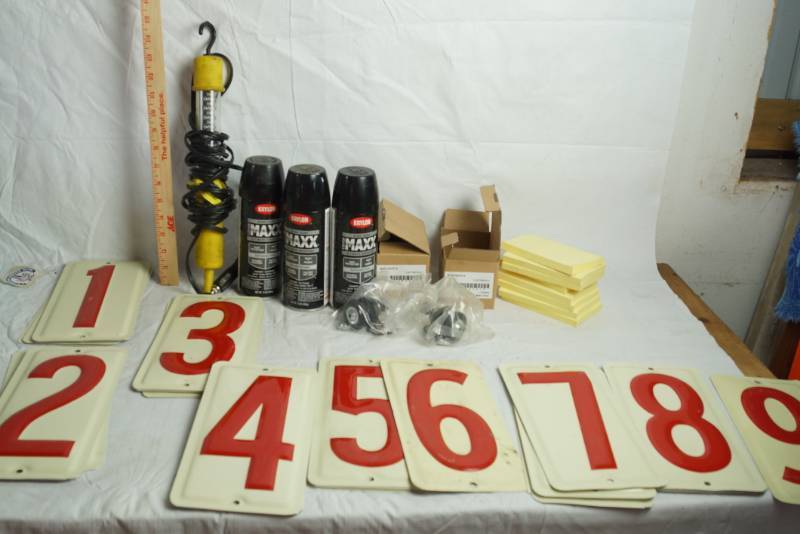 lot 1692 image: Vintage Metal Gas Station Numbers and Lot of Misc. Items - and More