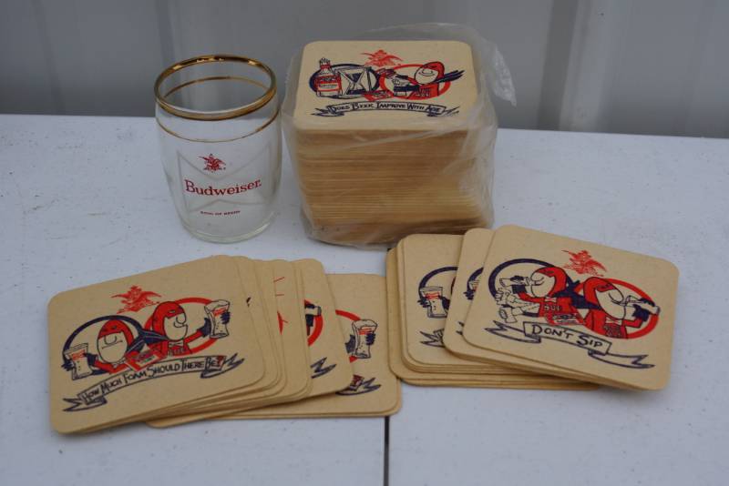 lot 1759 image: Lot of Misc. Vintage Budweiser Items - Coasters and Glass