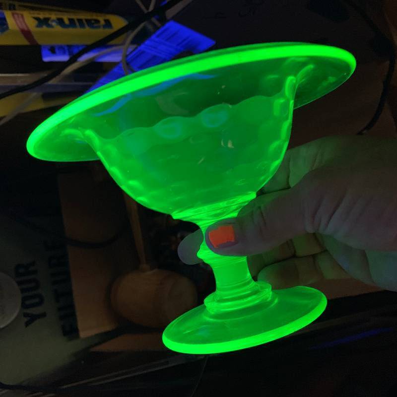 lot 1436 image: Uranium Glass - Unique Green Glass Bowl Candy Dish