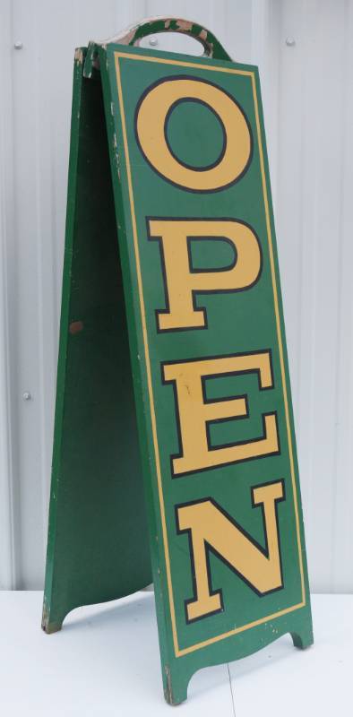 lot 1471 image: Open Wooden Sandwich Sidewalk Sign