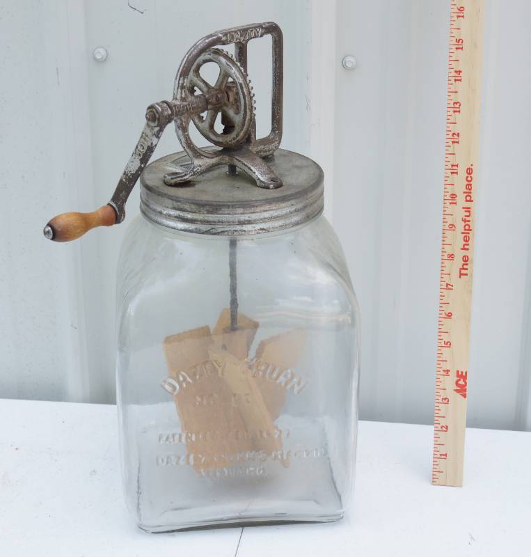 lot 5924 image: Antique Dazey No. 80 Glass Butter Churn