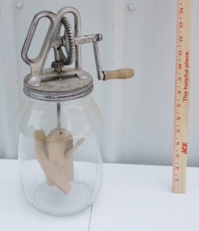 lot 5925 image: Antique DANDY Glass Butter Churn