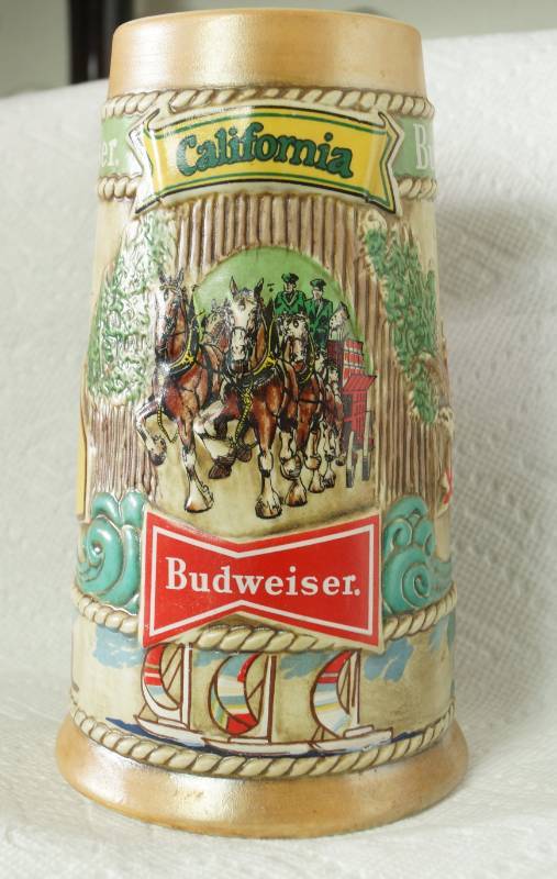 lot 5979 image: Anheuser-Busch Ceramarte Hand Crafted Beer Stein - California Budweiser Clydesdale