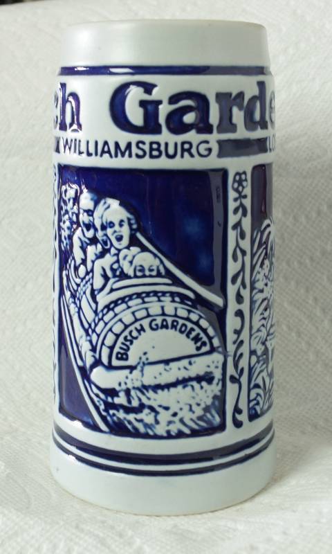 lot 5980 image: Busch Gardens Beer Mug Stein - Ceramarte - Williamsburg, Tampa, Los Angeles - Souvenir - NICE