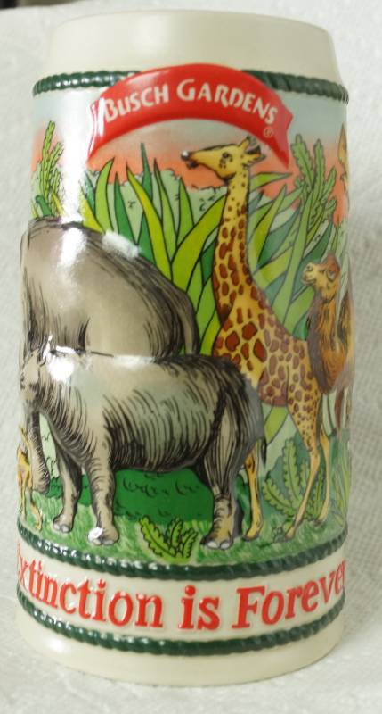 lot 5983 image: Ceramarte Beer Stein Busch Gardens - Extinction is Forever, Tampa Florida