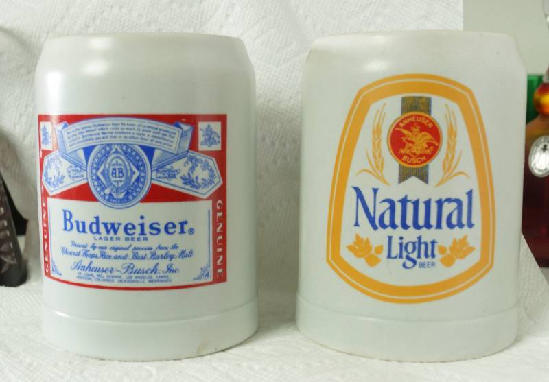 lot 5989 image: Lot of 2 Beer MugSteins  Budweiser & Natural Light - COOL