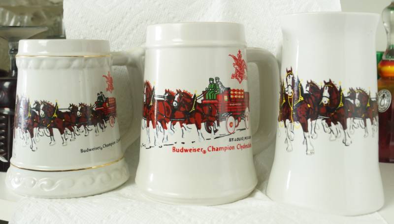 lot 5994 image: Lot of 3 Anheuser-Busch Budweiser Beer Mug Steins - CLYDESDALES