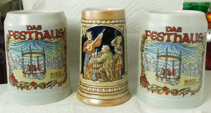 lot 5998 image: Lot of 3 Beer Mug Steins - Looks like Ceramarte - DAS FESTHAUS and more