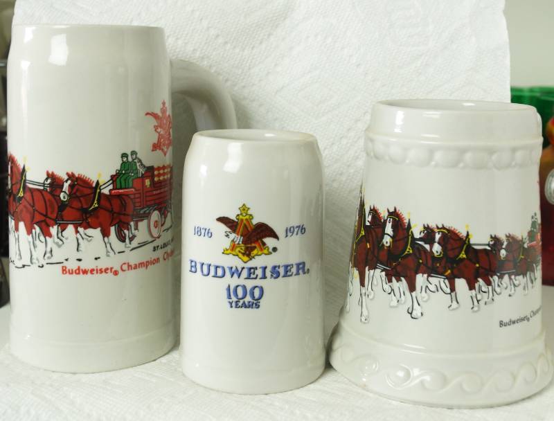 lot 5999 image: Lot of 3 Anheuser-Busch Budweiser Beer Mug Steins - Looks like Ceramarte