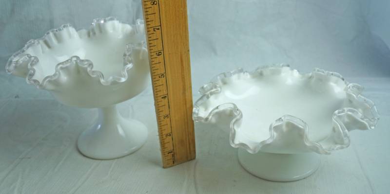 lot 1260 image: Fenton Pedestal Dish and Candy Dish - Milk Glass GORGEOUS w clear edges