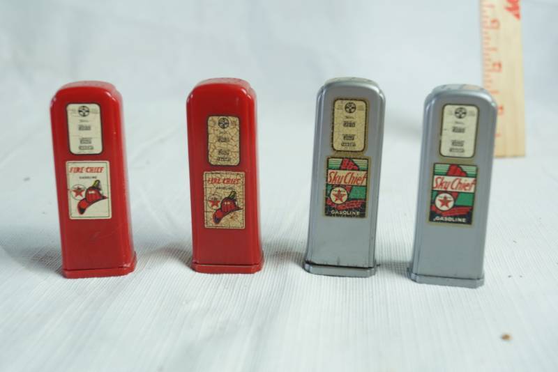 lot 1289 image: Lot of 2 sets Vintage Gas Pump Salt and Pepper Shaker Set - SKY CHIEF & FIRE CHIEF
