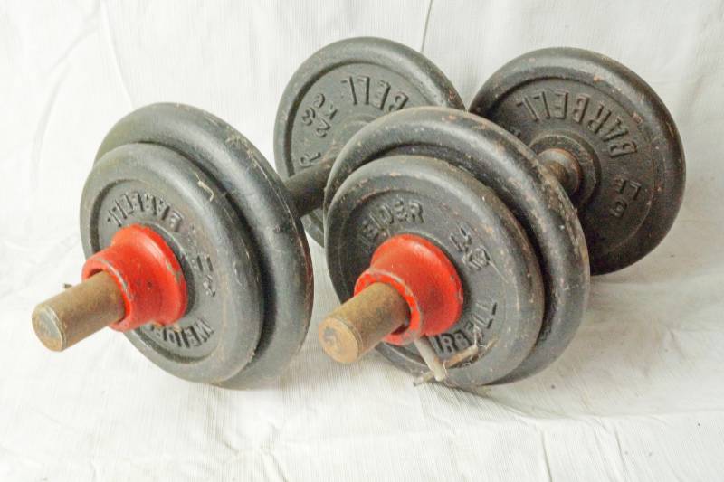 lot 1311 image: Set of BARBELL Weights 3 and 5 lbs on each - see pics - Get your work out on