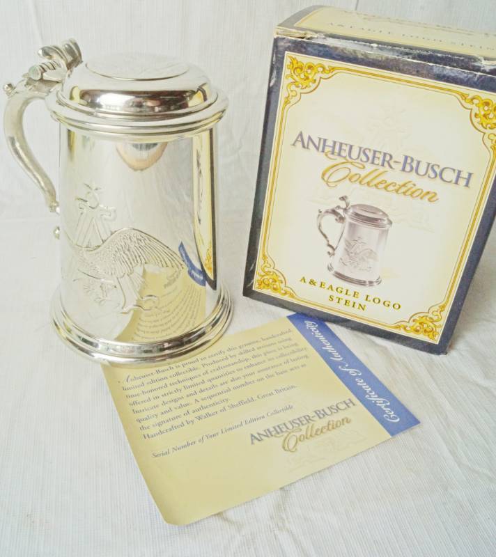 lot 1331 image: Gorgeous Anheuser-Busch - A & Eagle Logo Stein - In Original Box w Papers - Rare