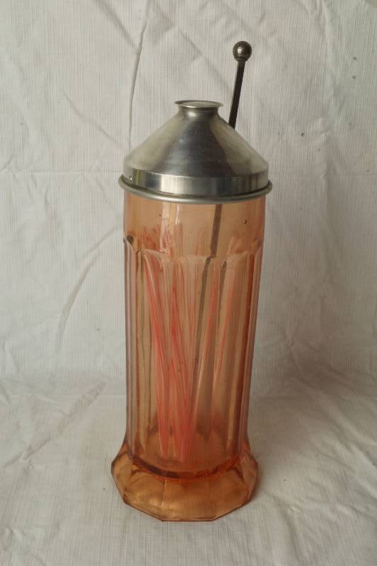 lot 1349 image: Vintage AMBERPINK Colored Straw Dispenser - Very Unique