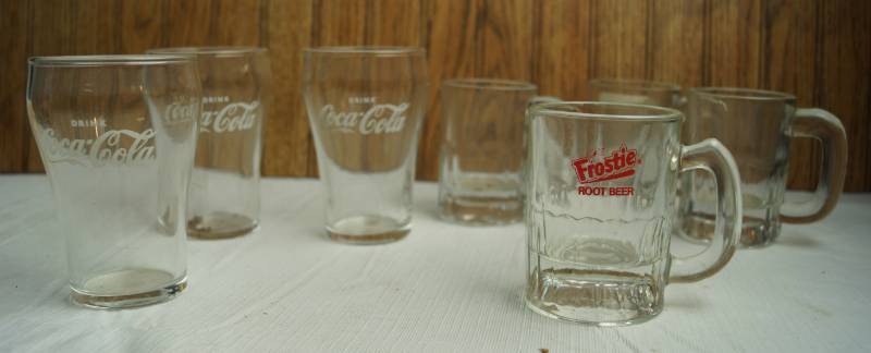 lot 1615 image: Lot of Coca-Cola Glasses and Frostie Rootbeer Mug