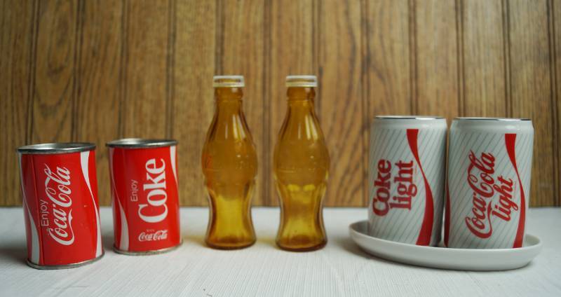 lot 1618 image: Lot of 3 Pairs of Coca-Cola COKE Salt and Pepper Shakers - Coke Light RARE