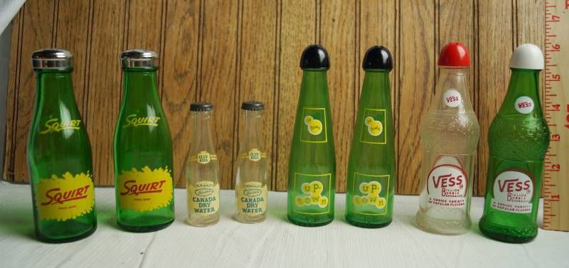 lot 1619 image: Lot of 4 Sets of Salt and Pepper Shakers - Squirt Soda Up-Down, VESS and more The RARE BRANDS