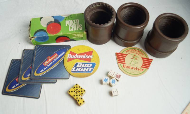 lot 1649 image: Bud Light and Budweiser Bar Items, Poker Chips, Dice and Dice Cups