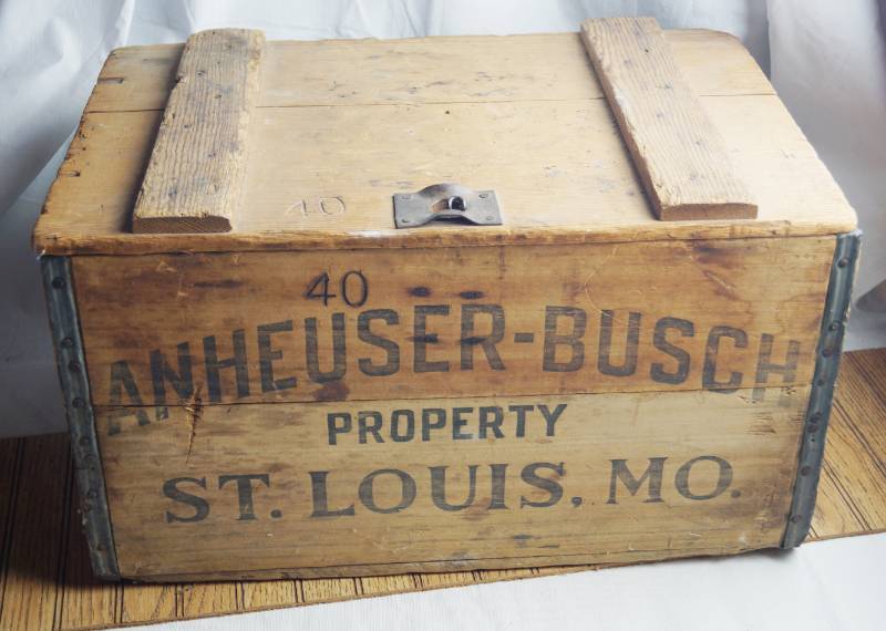 lot 1665 image: Vintage Original Wood Shipping Trunk ANHEUSER-BUSCH - Amazing Find See pics for sizes