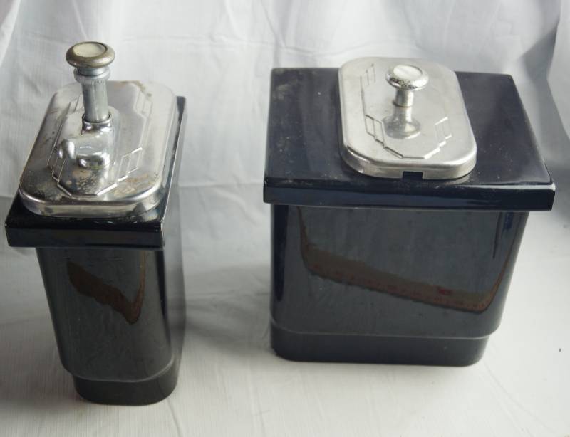 lot 1678 image: Lot of 2 Vintage Soda Fountain Ice Cream Topping Wells - One with a pump Great Find