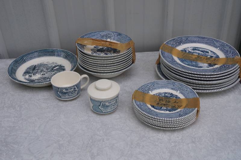 lot 1721 image: Currier and Ives Dishes Blue by ROYAL (USA) -  Dinner Plates, Side Plates, Unique Serving Dishes and More