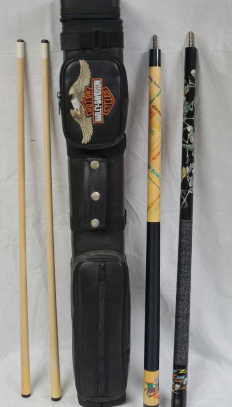 lot 1816 image: Lot of 2 McDermott Pool Sticks wHarley Davidson Case - Nice