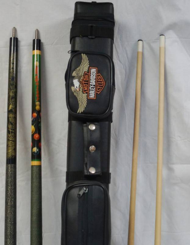 lot 1819 image: Lot of 2 McDermott Pool Sticks w HARLEY DAVIDSON case - Nice