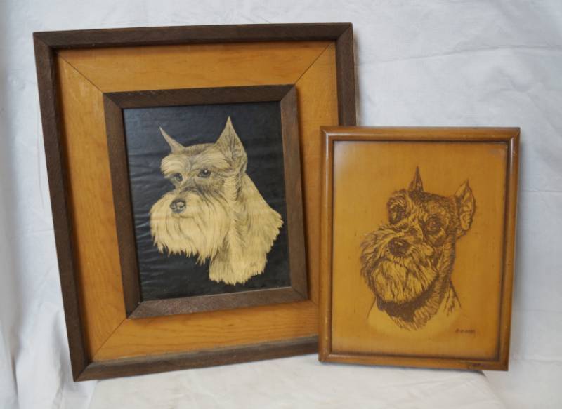lot 1828 image: Lot of 2 Dog Drawings in Frames - Cute Schnauzers