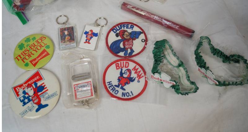 lot 1838 image: Lot of Misc. Budweiser Promo Items - Patches, Keychains and More