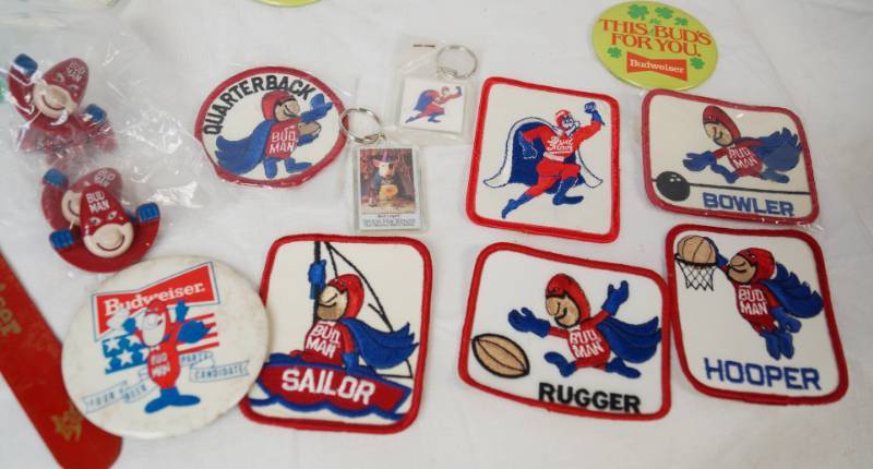 lot 1839 image: Lot of Misc. Budweiser Promo Items - Patches, Keychains and More