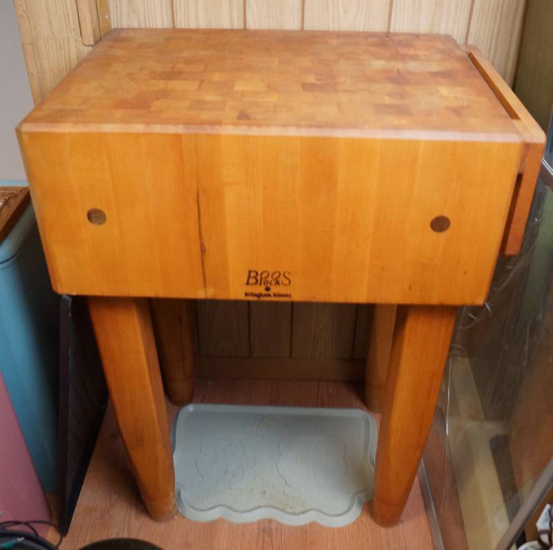 lot 1857 image: Boos Block, Solid Wood Butchers Block Table - Very Nice and Heavy Research this one Its EXPENSIVE