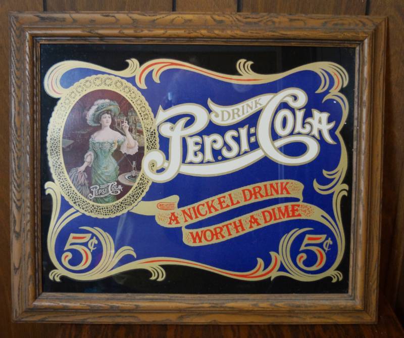 lot 1918 image: Vintage Framed Pepsi-Cola Art - Drink Pepsi-Cola - A Nickel Drink Worth A Dime - Very Cool