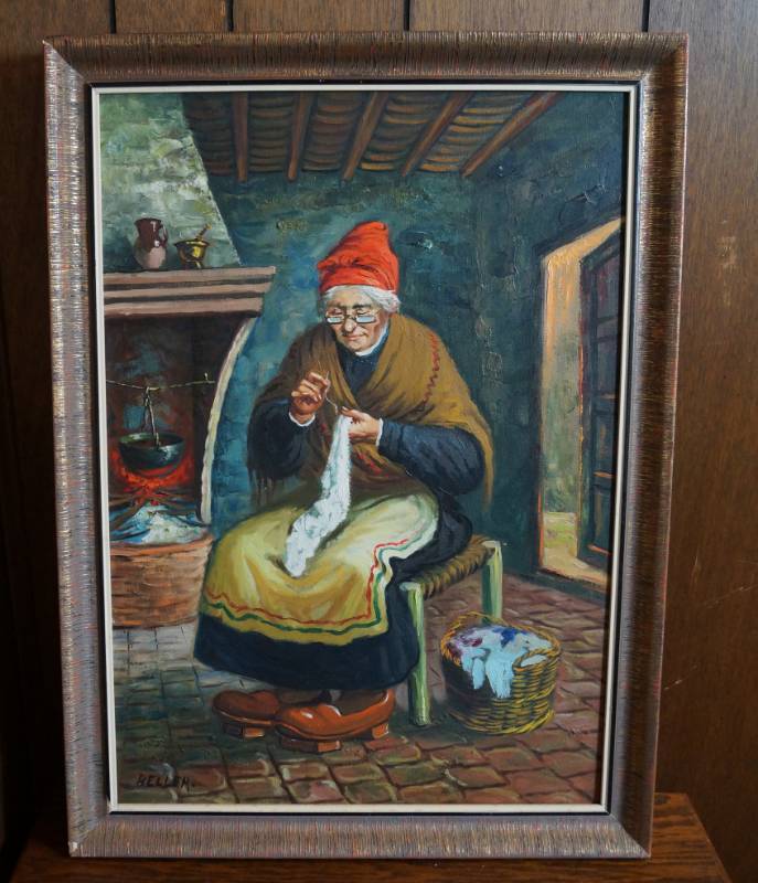 lot 1920 image: Vintage Little Old Lady Painting by Beller