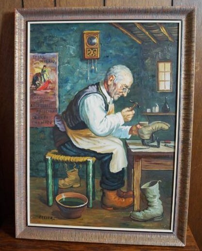 lot 1921 image: Vintage Cobbler Painting by Beller