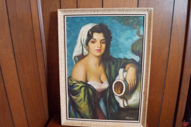 lot 1922 image: Vintage Beautiful Latin Girl Painting by Beller