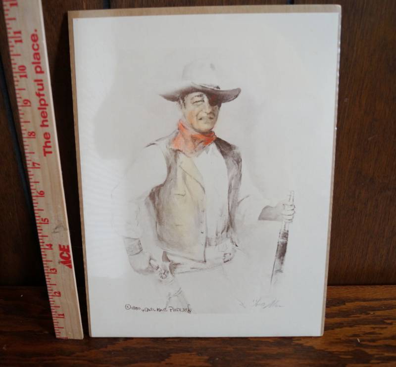 lot 1928 image: John Wayne Sketch Print - Artist Macpherson in 1980 signed and numbered
