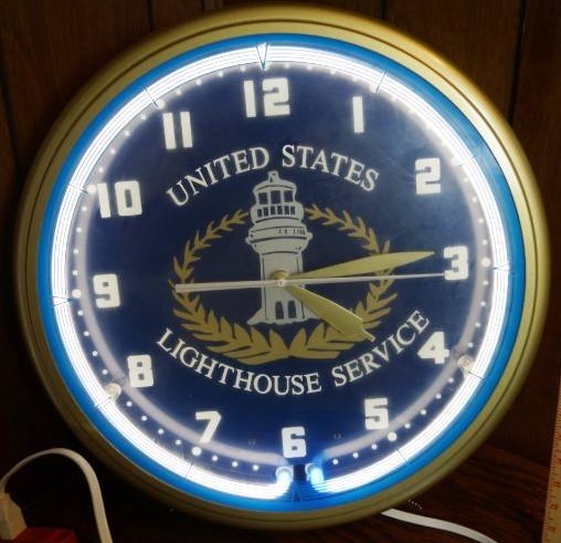 lot 1933 image: NEON CLOCK United States Lighthouse Service Clock - Neat Rare Find HUGE