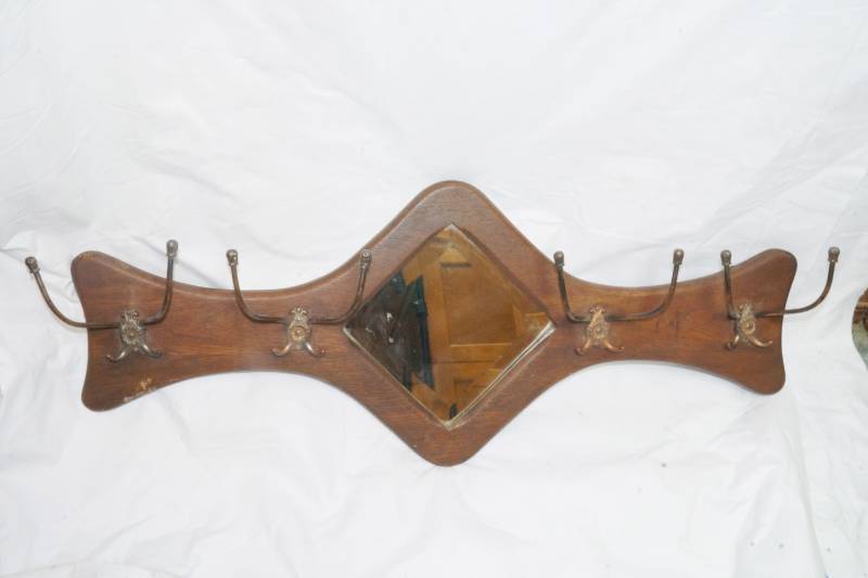 lot 1936 image: Vintage Wall Hanging Coat Hat Rack - Amazing Hardware on this one Check it out