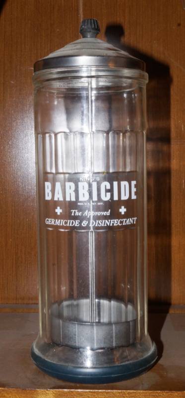 lot 1952 image: KINGS Barbicide Canister - Barber Shop Vintage