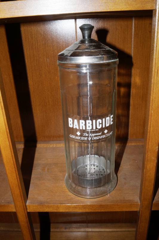 lot 1953 image: Barbicide Canister - Barber Shop Vintage