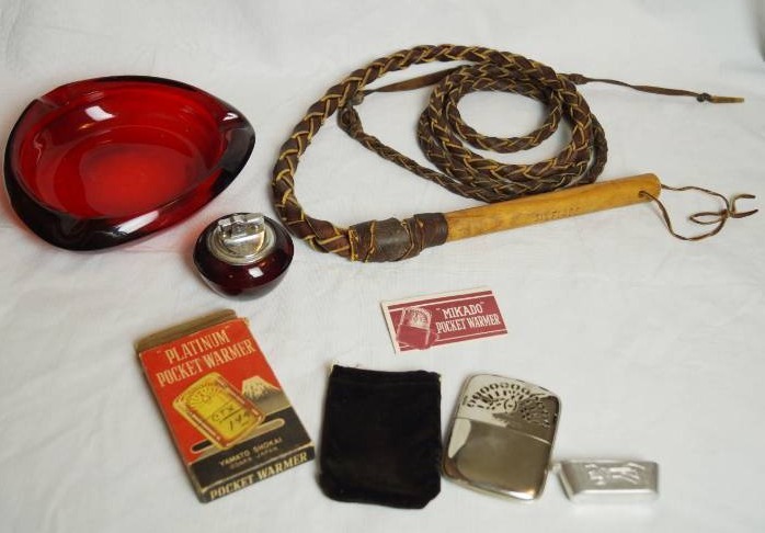 lot 1963 image: Vintage Pocket Warmer w Box Vintage Red AshtrayLighter and more See pics