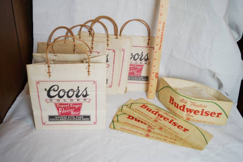 lot 1966 image: Lot of Vintage Beer Sacks and Hats - Coors and Budweiser