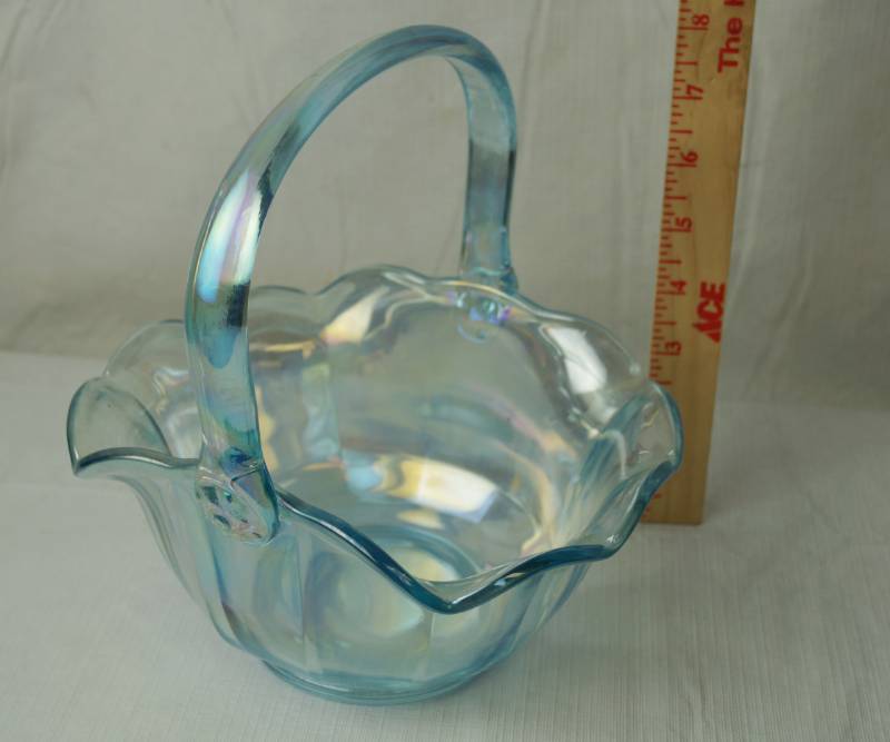 lot 1990 image: Vintage Beautiful Blue Glass Bowl - Iridescent - Carnival Glass
