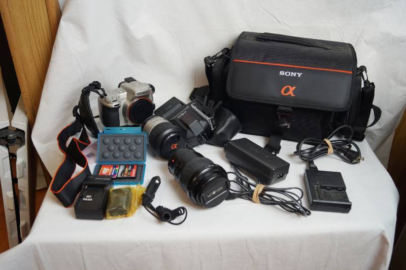 lot 2006 image: Digital Camera SONY a300 w All of the accessories Camera, bag, cards, lenses, flash and more WORKS